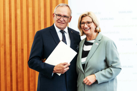 Die Ministerpräsidentin des Saarland, Anke Rehlinger, undder Präsident des Départements Moselle, Patrick Weiten.
